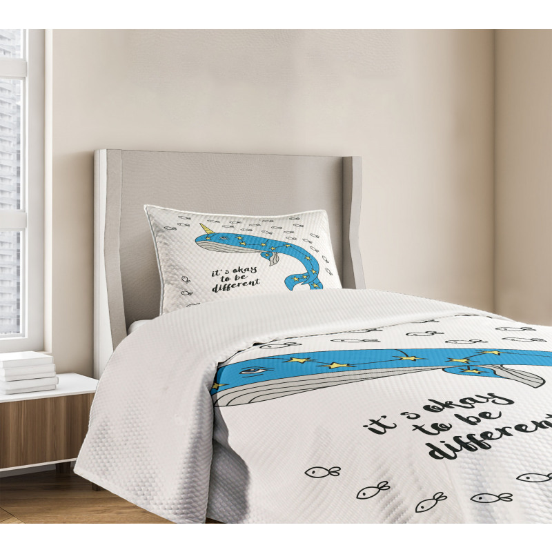 Blue Cartoon Whale Bedspread Set