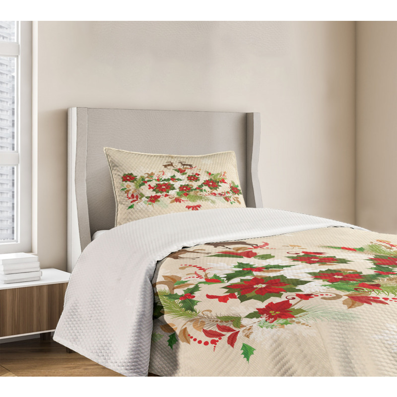 Flower Reindeer Motif Bedspread Set