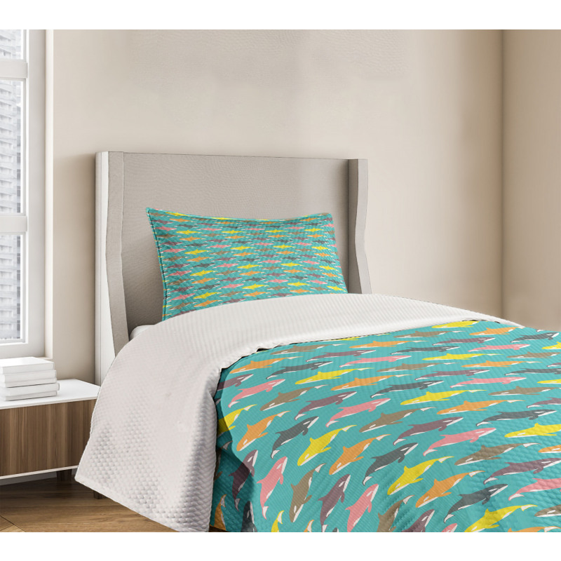 Colorful Orca Silhouettes Bedspread Set