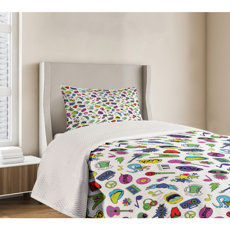 Colorful Music Themed Bedspread Set