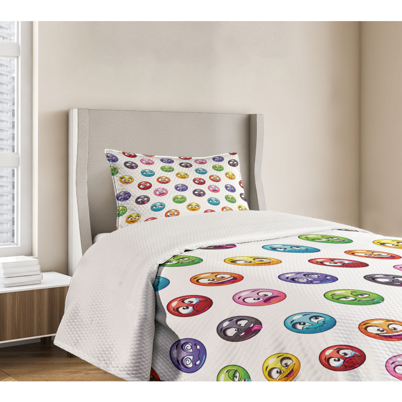 Different Cartoon Faces Bedspread Set