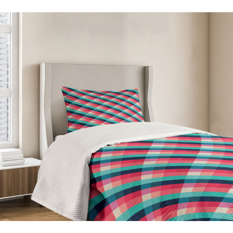 Diagonal Grid Rhombuses Bedspread Set