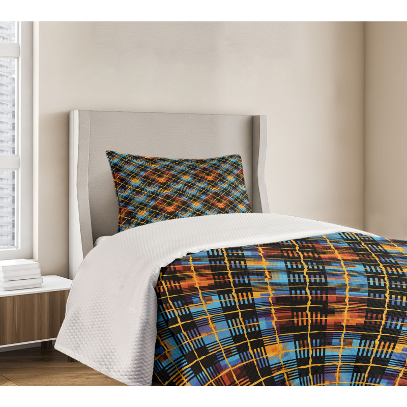 Modern Geometric Tartan Bedspread Set