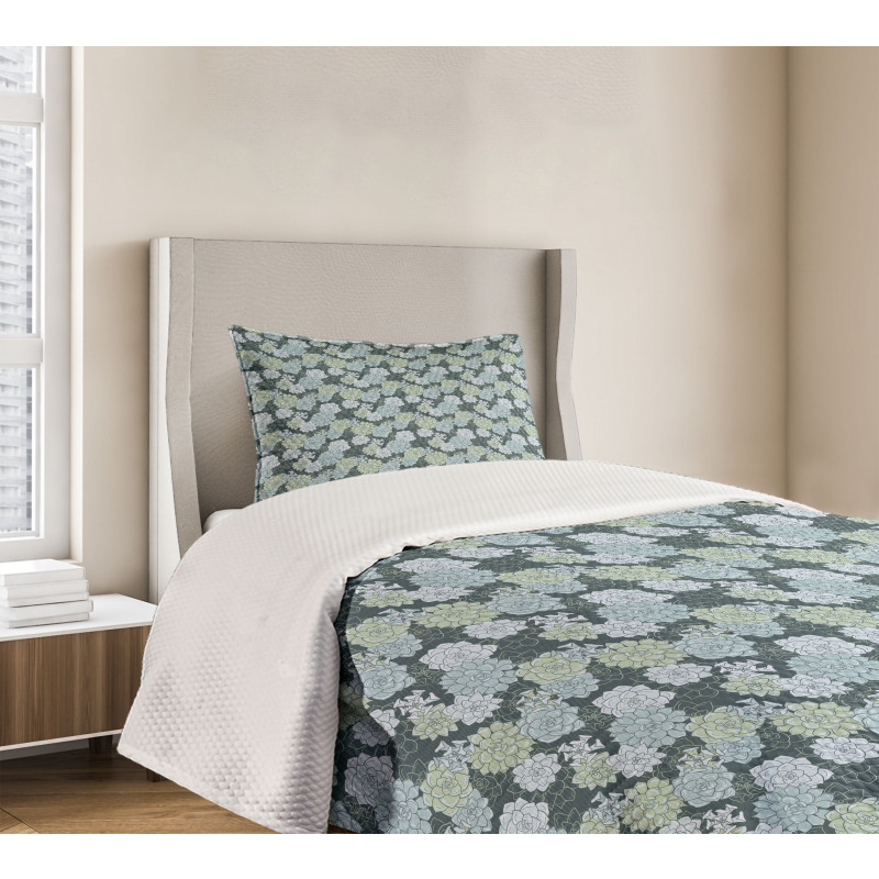 Green Cactus Flowers Bedspread Set