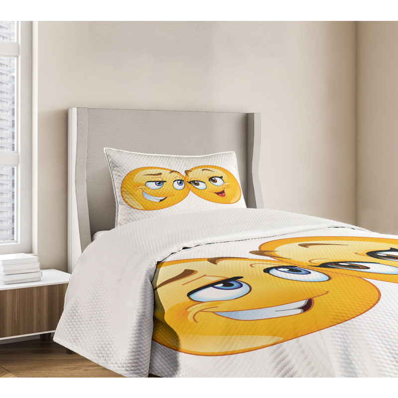 Loving Emoticon Couple Bedspread Set