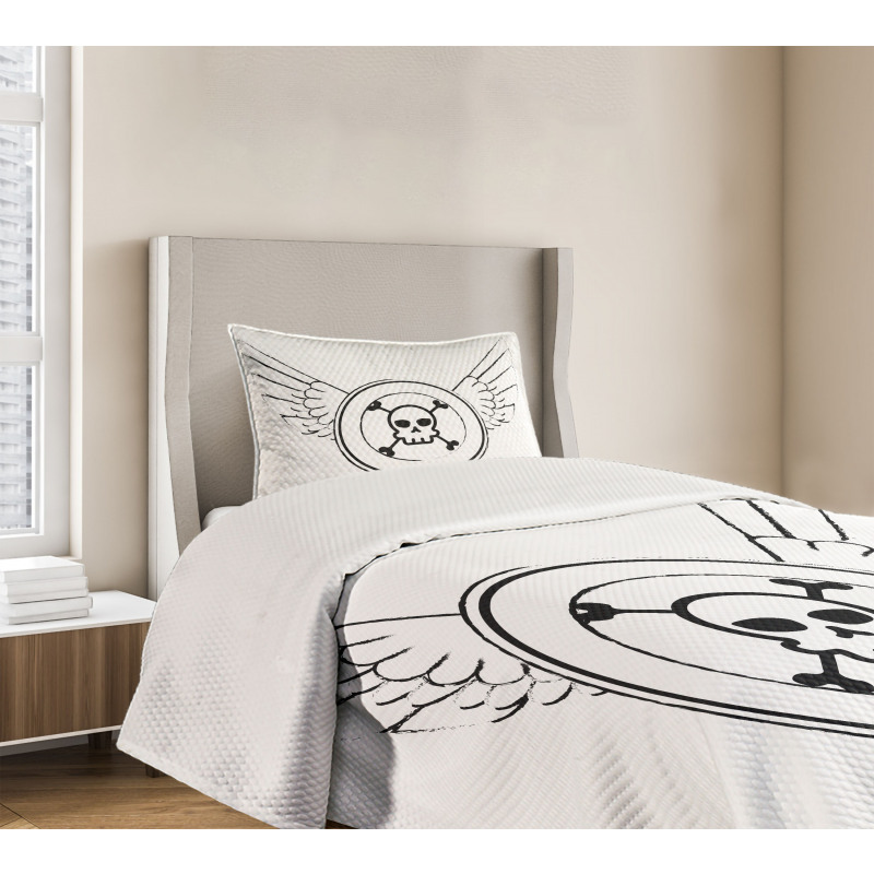 Grungy Stamp with Wings Bedspread Set