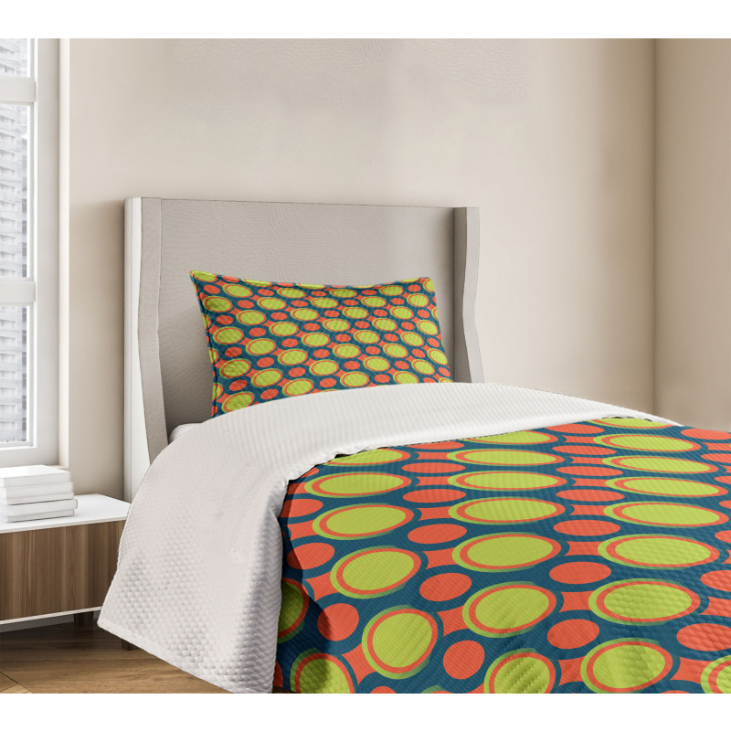 Orange and Green Circles Bedspread Set