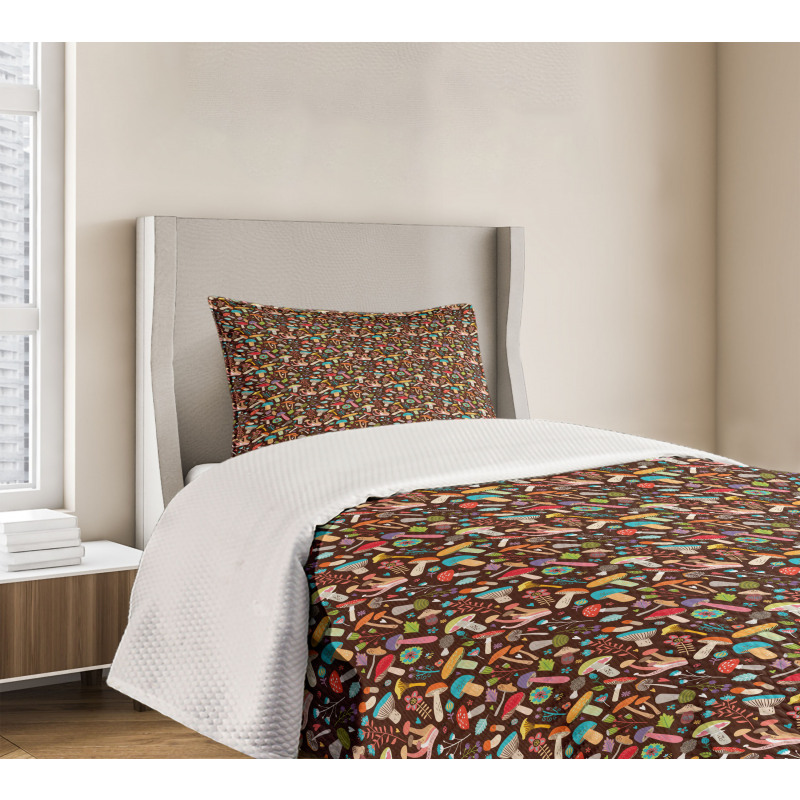 Fungus Flowers Leaves Bedspread Set