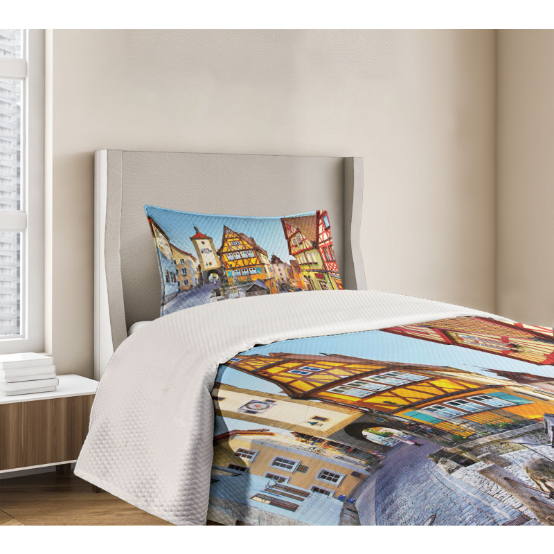 Colorful Street Houses Bedspread Set