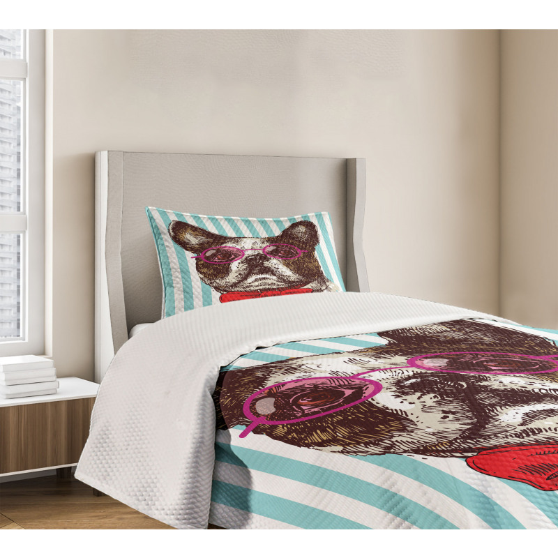 Pop Art Bulldog Sketch Bedspread Set