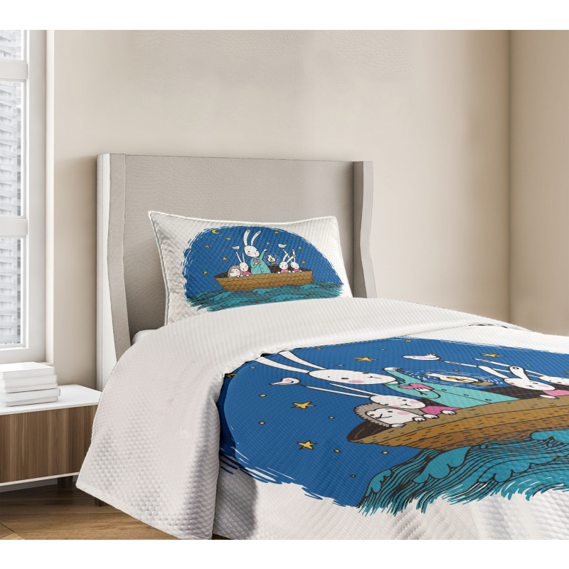 Bunnies Hedgehog in a Boat Bedspread Set