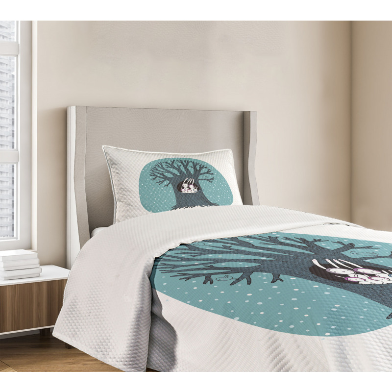 Rabbits Birds Snowfall Bedspread Set