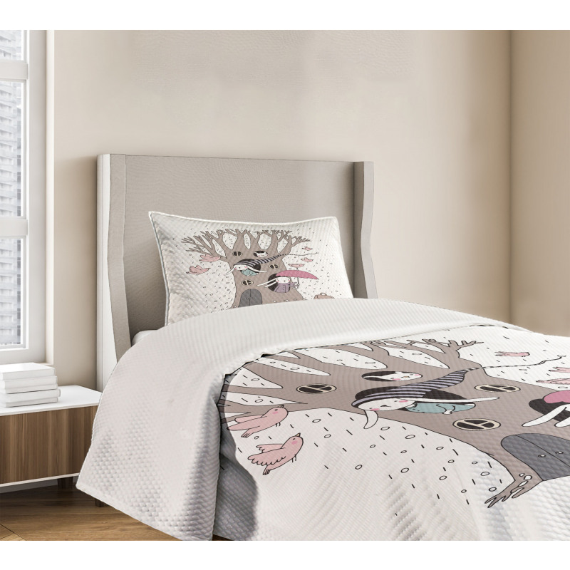 Bunny Family Rain Birds Bedspread Set