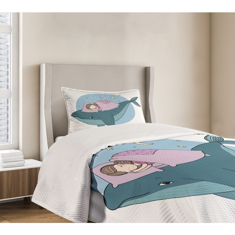 Girl Sleeping on Whale Bedspread Set