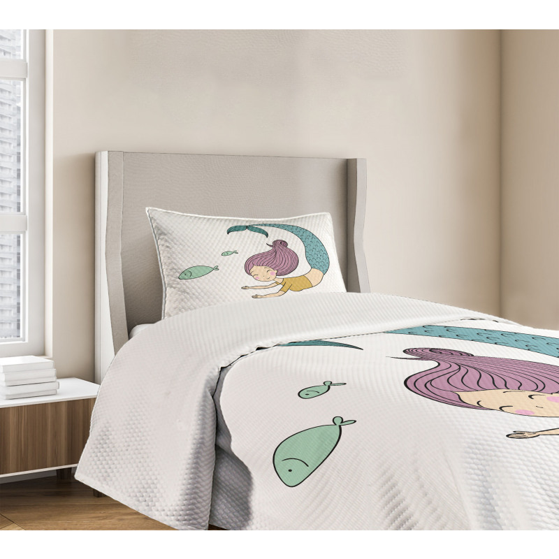 Happy Girl with Fish Bedspread Set