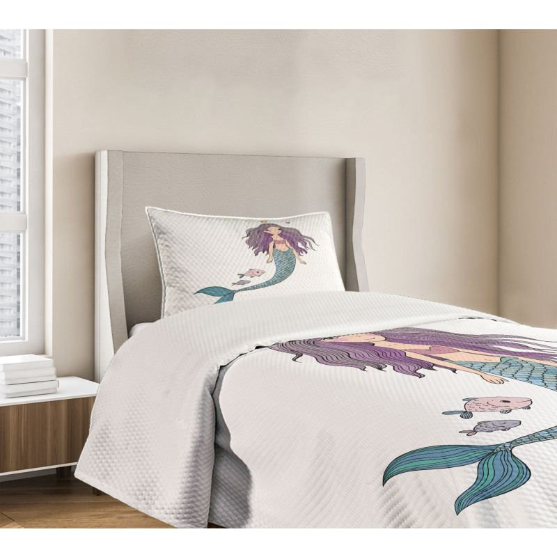 Cartoon Mermaid Princess Bedspread Set