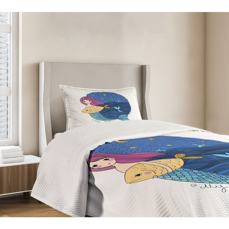 Mermaid Fish Night Sea Bedspread Set