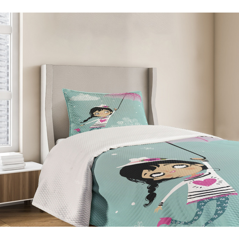 Girl with Pink Umbrella Bedspread Set