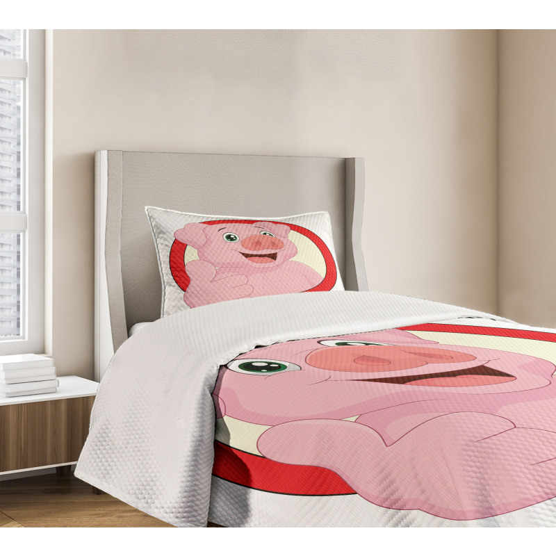 Pig Mascot Thumbs Bedspread Set