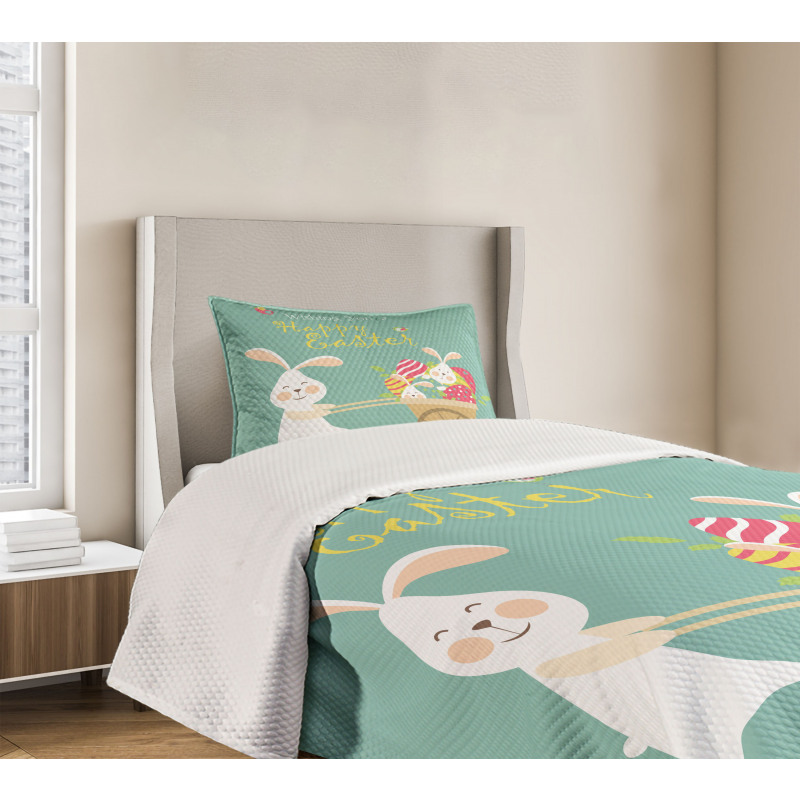 Smiling Bunny Eggs Bedspread Set