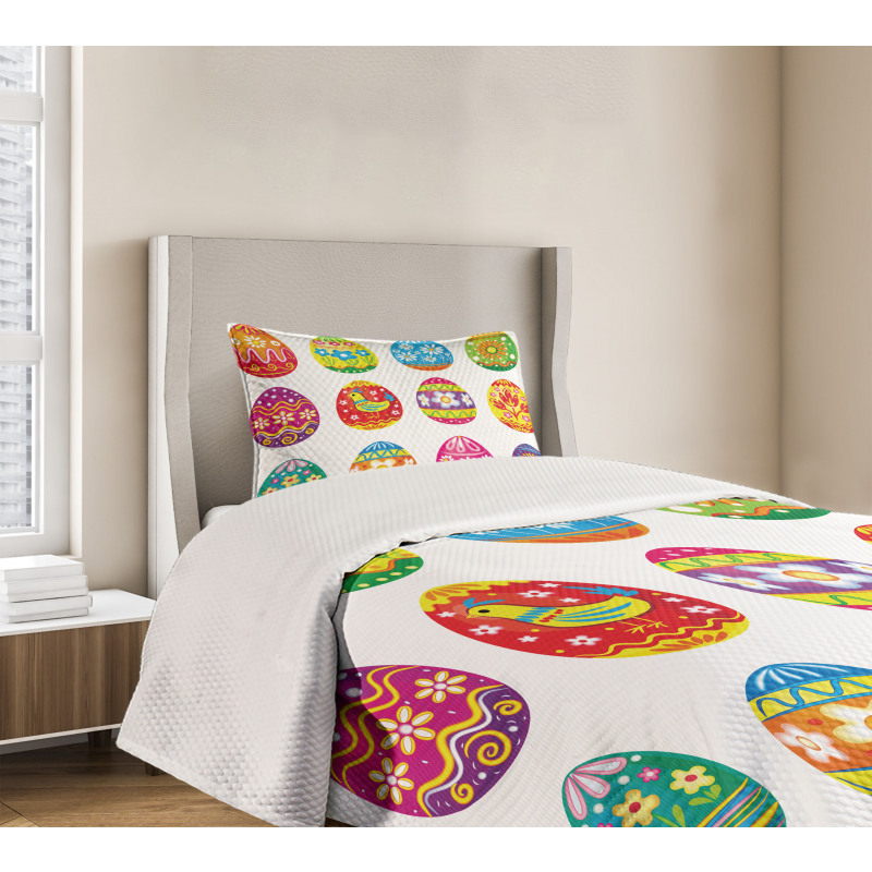 Colorful Eggs Flowers Bedspread Set