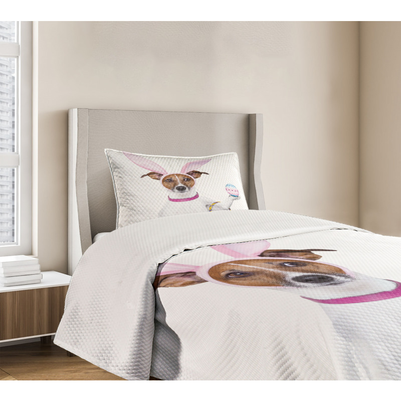 Dog as Easter Bunny Bedspread Set