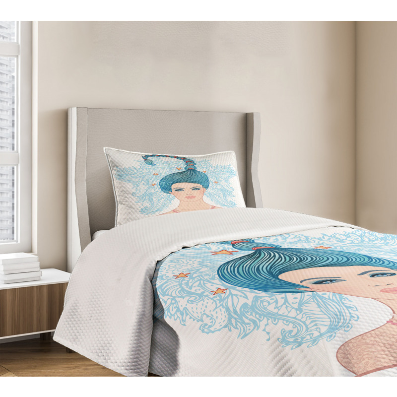 Lady Blue Hair Bedspread Set