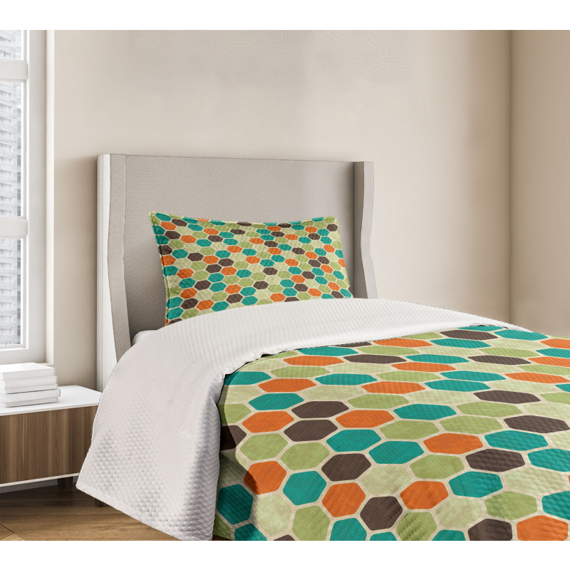 Grunge Colorful Hexagons Bedspread Set