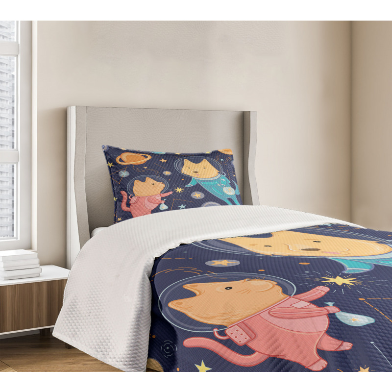 Cartoon Dog Astronaut Bedspread Set