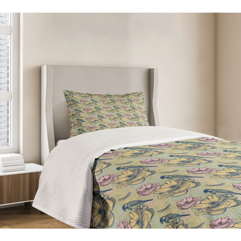 Bird Butterfly Flowers Bedspread Set