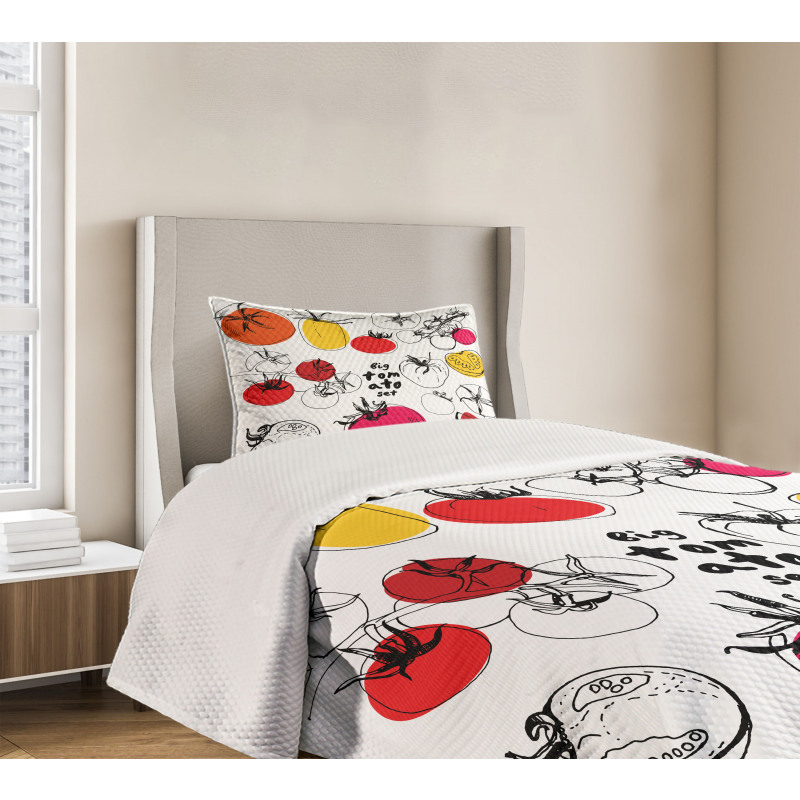 Vivid Sketched Tomatoes Bedspread Set