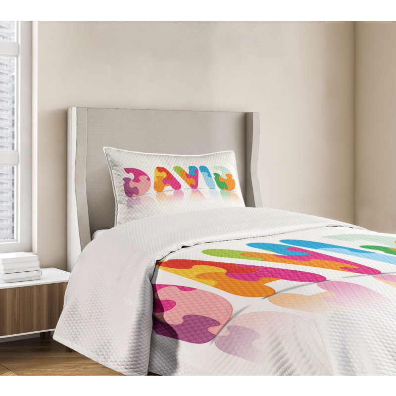 Colorful Puzzle Style Letters Bedspread Set