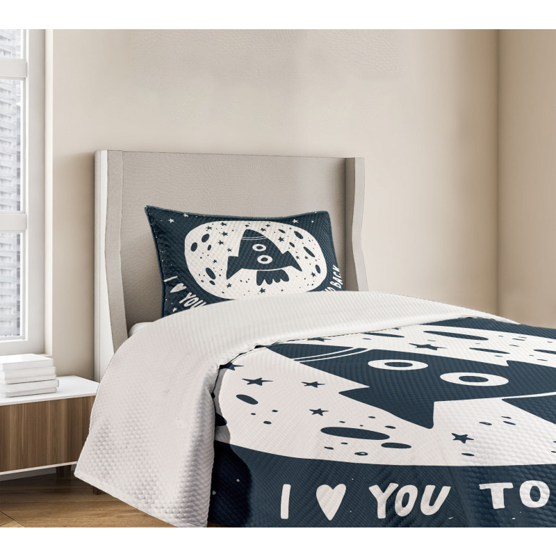 Spaceship and Love Saying Bedspread Set