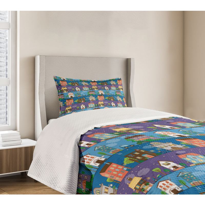 Hand Drawn Townhouses Bedspread Set