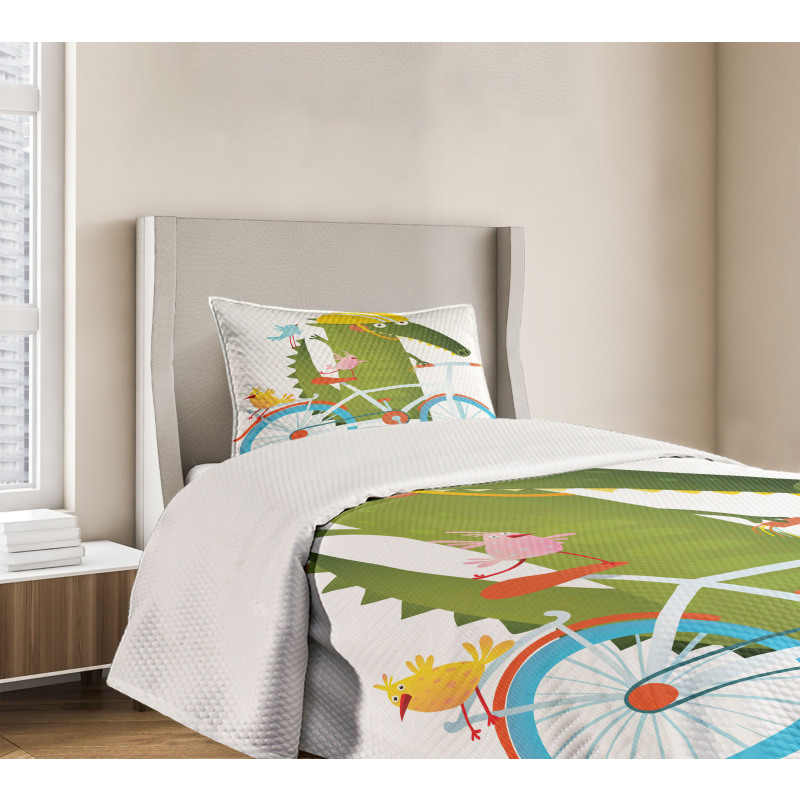 Crocodile Friends Bicycle Bedspread Set