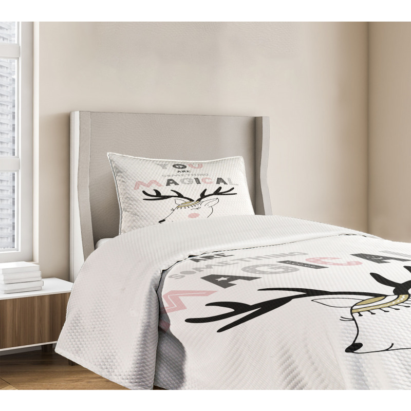 Slogan with Deer Design Bedspread Set