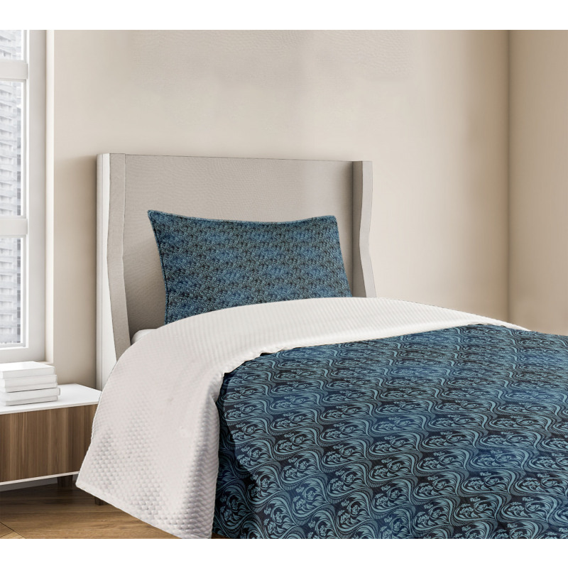 Blue Ornate Flourish Bedspread Set