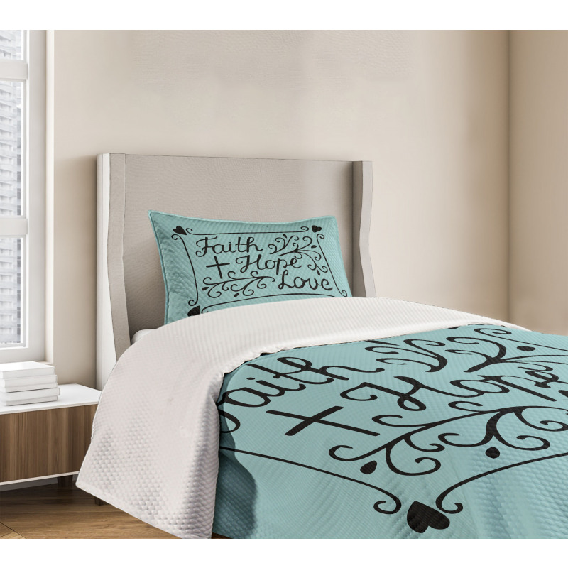 Flowers Hearts Hope Themed Bedspread Set