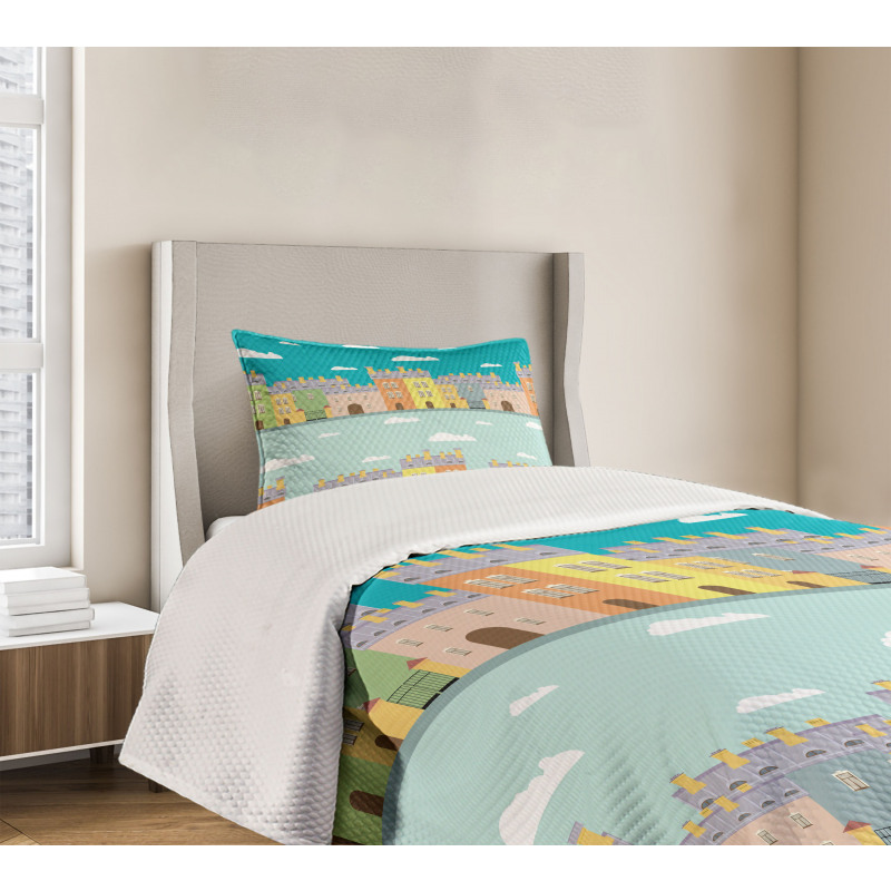 Colorful Cartoon Town Bedspread Set