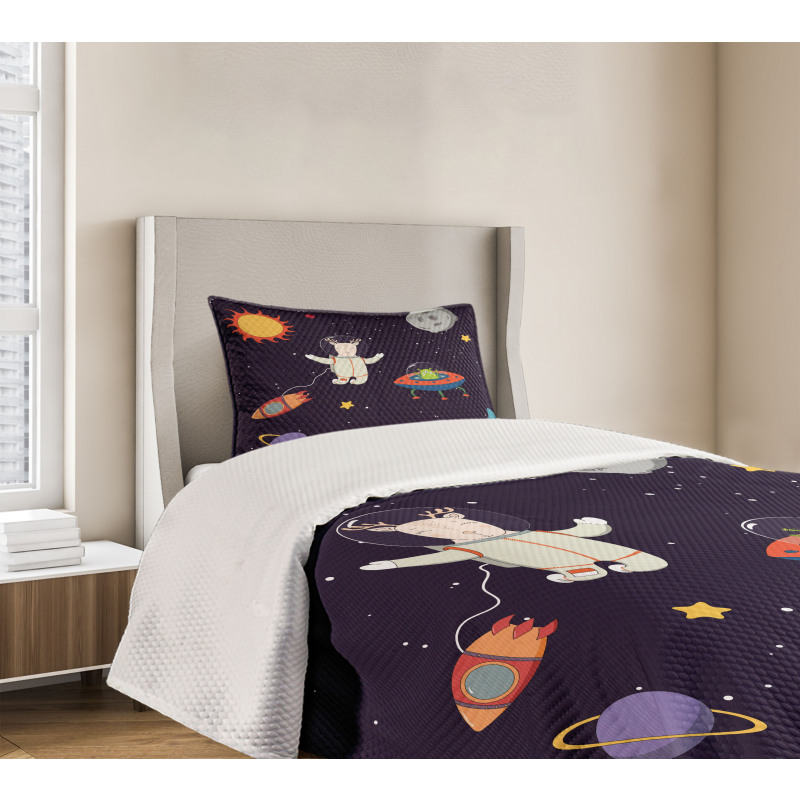 Astronaut Deer in Space Bedspread Set