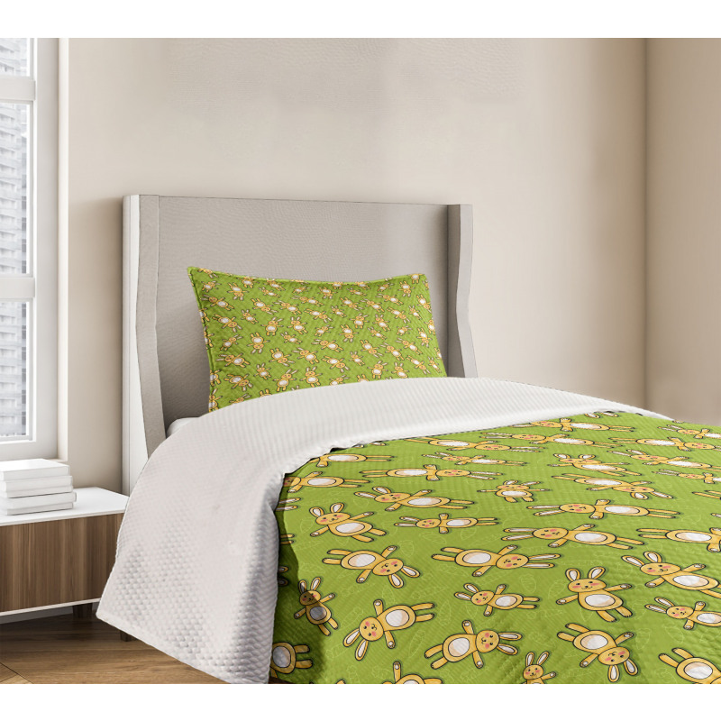 Rabbits Carrots on Green Bedspread Set