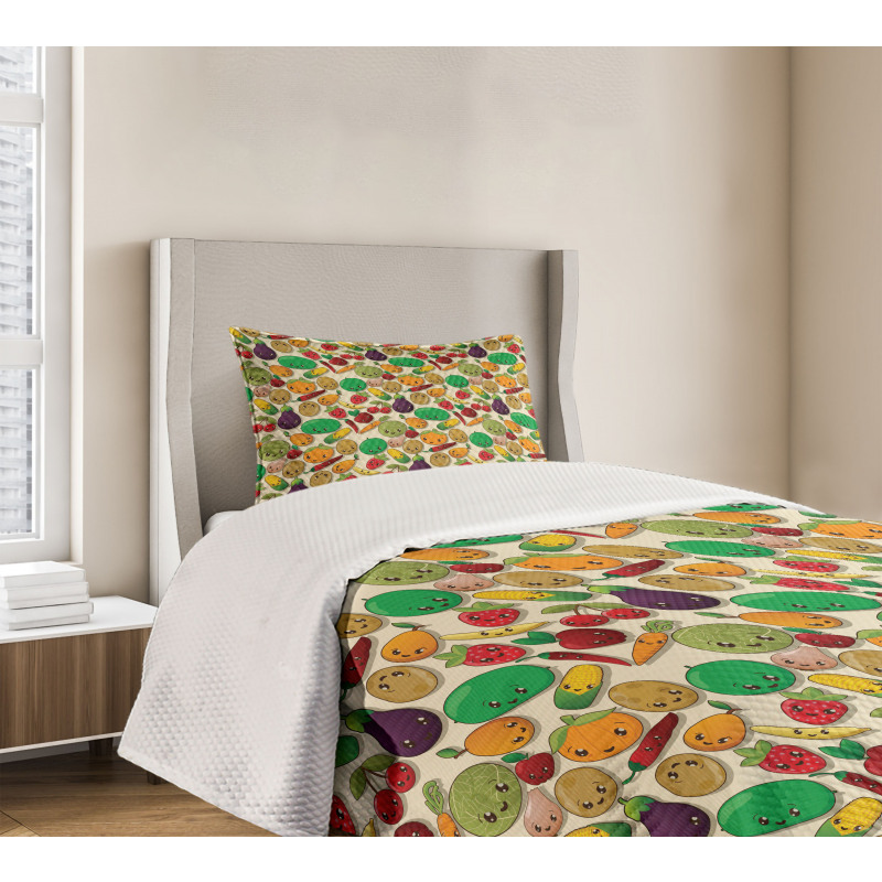 Vegetable Fruit Kawaii Bedspread Set