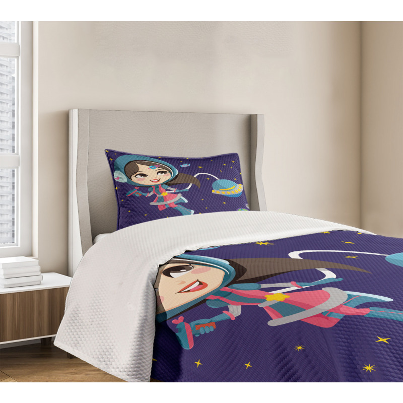 Little Girl in Space Bedspread Set