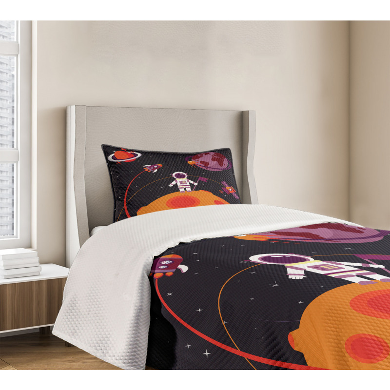 Astronaut Moon Rockets Bedspread Set