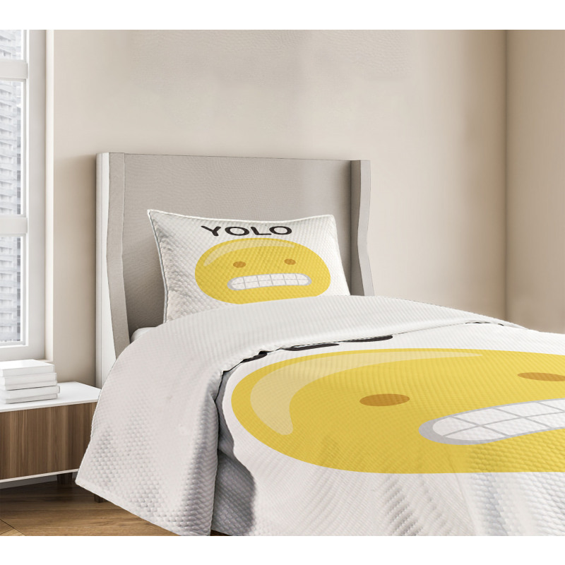 Funny Emoji Face Slogan Bedspread Set