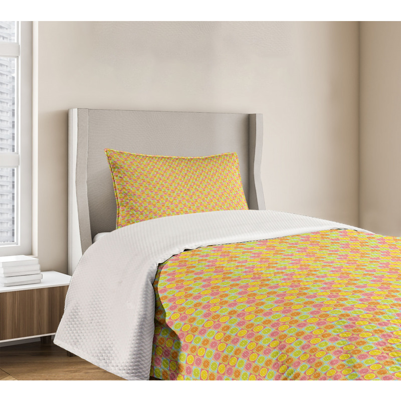 Citrus Fruit Squares Bedspread Set