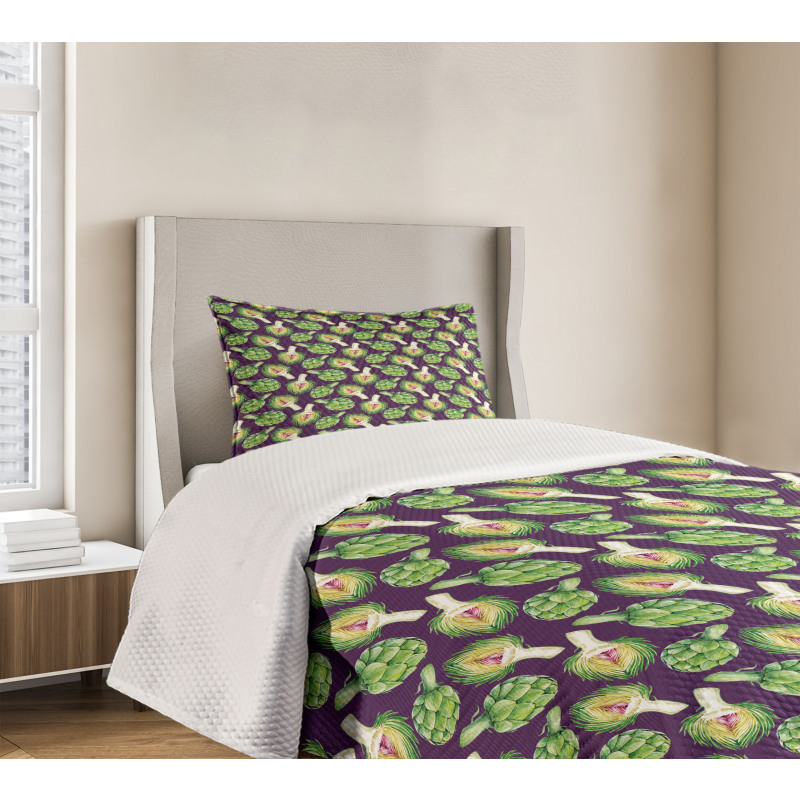 Artichokes Purple Bedspread Set