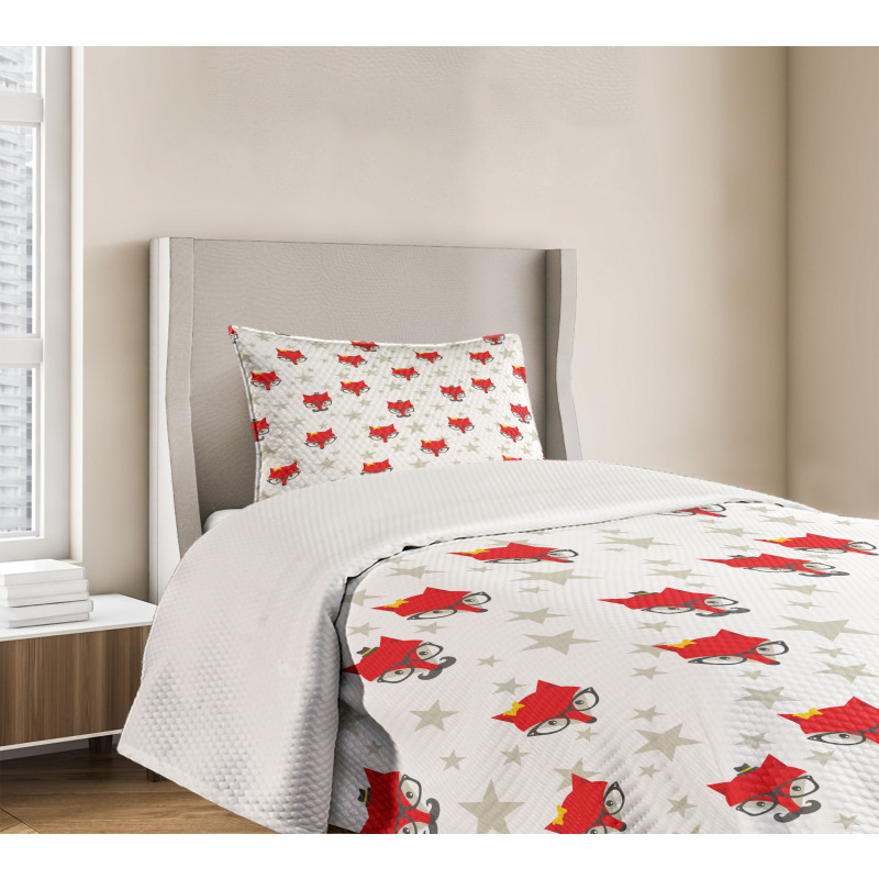 Hipster Foxes Hats Bedspread Set