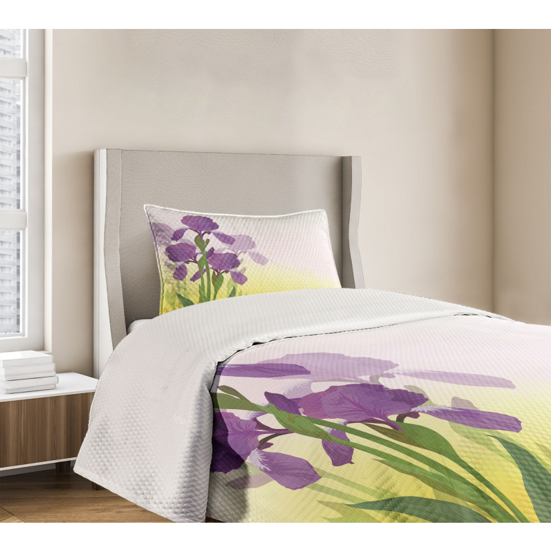 Iris Flowers Leaves Bedspread Set