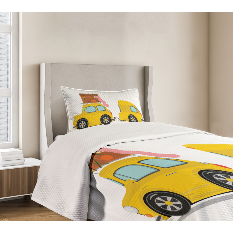 Retro Car with Trailer Bedspread Set